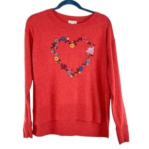 Sundance Pink Pullover Sweater with Floral Heart Embroidery